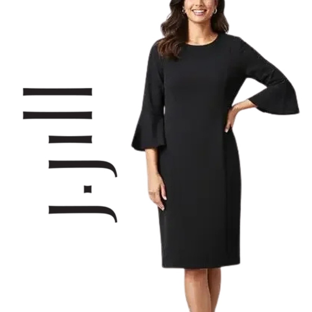 J. Jill, Ponte Knit Bell Sleeve Keyhole Back Dress Size Medium‎ Black